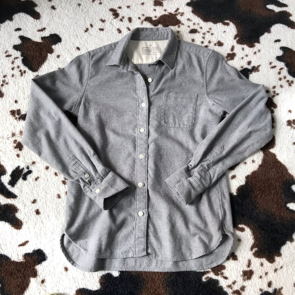 Muji Soft Gray Boyfriend Shirt - XS - Cozy Autumn Casual Pocket Shirt